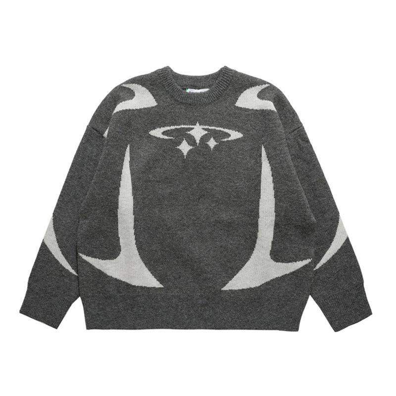 Демисезонный вязаный свитер, oversize, круглый ворот
