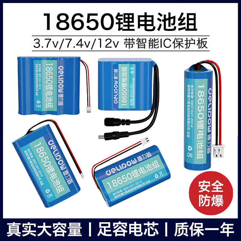 Delip 3.7V Lithium Battery Pack Audio Instrument Battery 7.4/12V Rechargeable 18650 Lithium Battery Pack