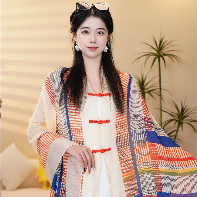 Ethnic Style Tassel Fashion Outerwear, Non-Fading Sun Protection Shawl, Spring and Autumn Thin Shawl