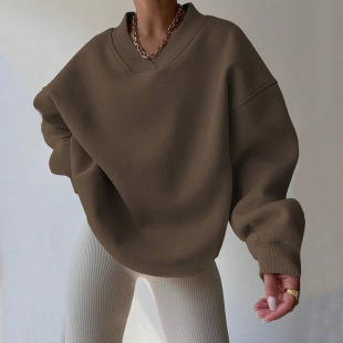Autumn 2025 New Amazon European and American Casual Women's Solid Color Long Sleeve Crewneck Sweater Loose plus size Sweatshirt