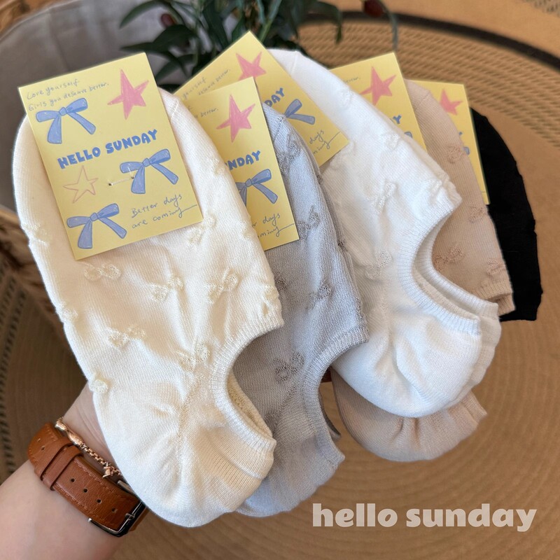 Spring and Summer New Solid Color Bow Boat Socks Women's Shallow Mouth Invisible Socks Korean-style Ins-style Hollow Breathable Low-cut Socks