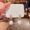 Silver needle, zirconium from pearl, fashionable retro design earrings with bow, silver 925 sample, trend of season