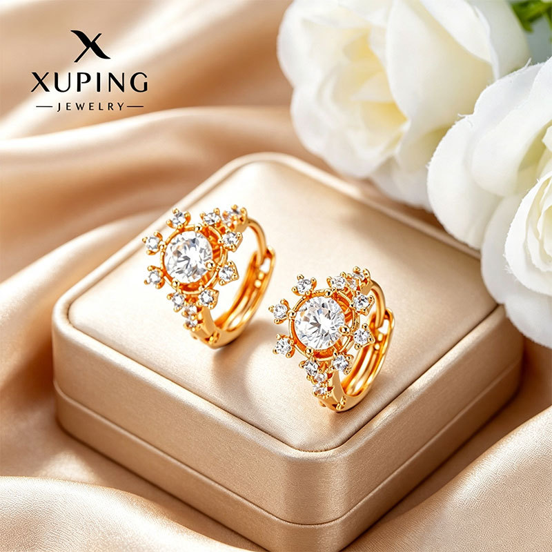 Aretes de Hebilla de Copo de Nieve de Aleación con Baño de Oro de 18K para Mujer image 1