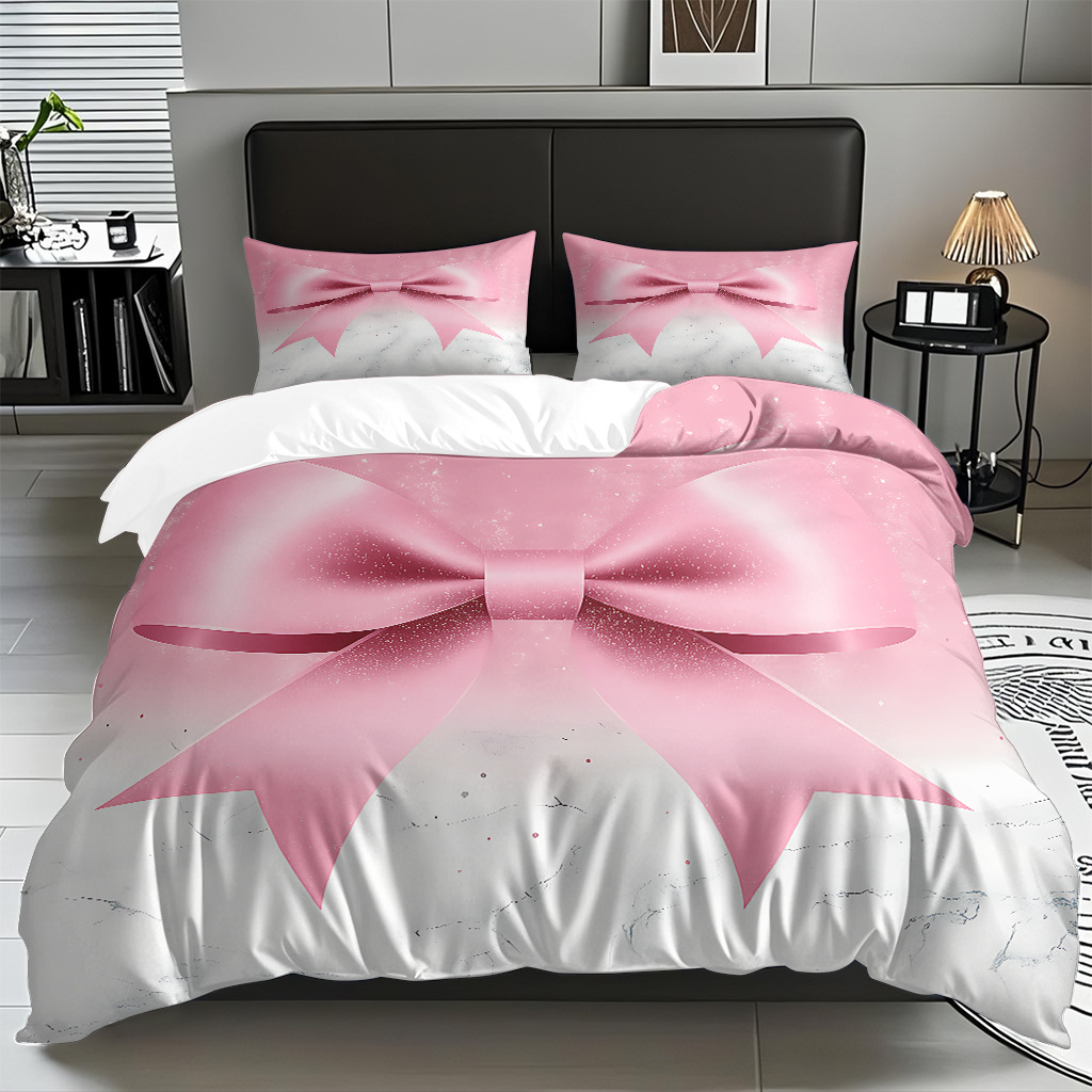 Ins Wind Pink Bow Digital Printed Colchón Set Pillow Cover Comercio electrónico transfronterizo preferido para adaptarse al modo JIT