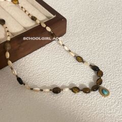 复古棕色系~美拉德松石手工串珠天然石项链韩版博主通勤锁骨链