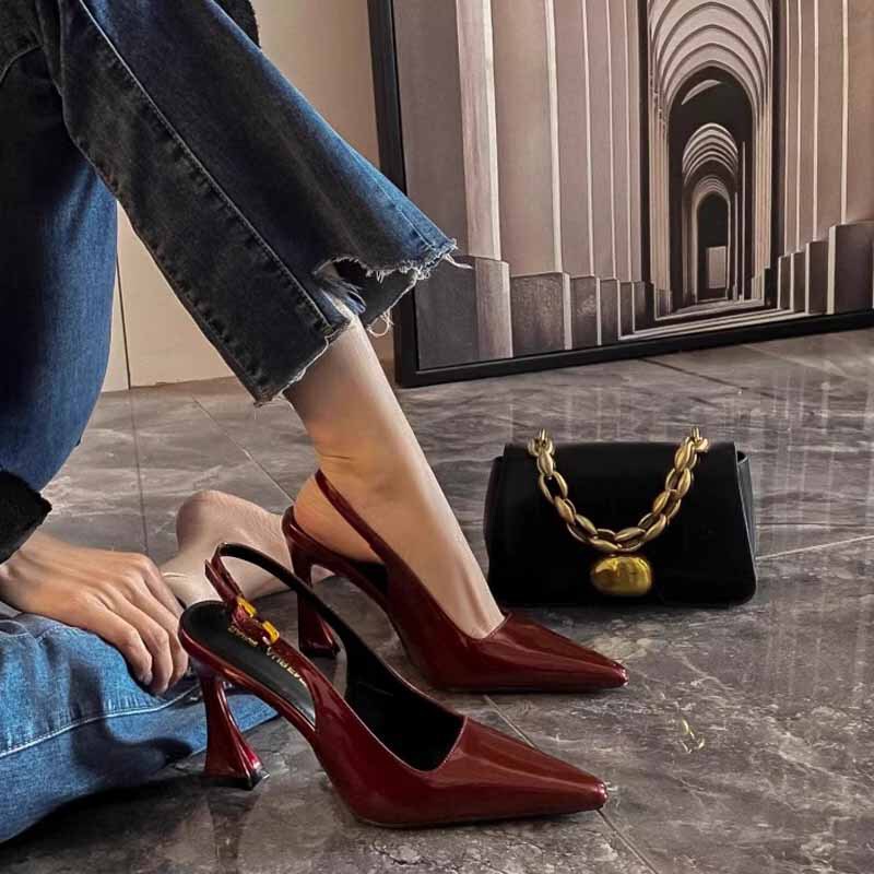 Spring and Summer 2025 New Small Pointed Chunky Heeled Black Fashionable Single-layer Shoes Women's Low-vat Buckle Sexy French High Heeled Sandals