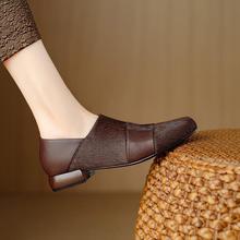 小众设计感复古拼接马毛圆头粗低跟百搭单鞋女软底软皮舒适小皮鞋