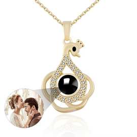 跨境热销定 制文字彩图照片100种语言我爱你投影项链女凤凰吊坠