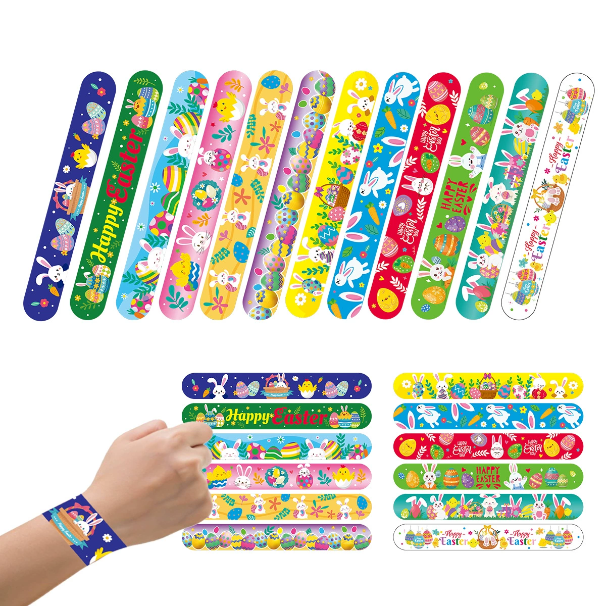 Пасхальные браслеты-слэпы из ПВХ с пасхальными яйцами и зайчиками, детские браслеты-слэпы HappyEaster для трансграничной торговли