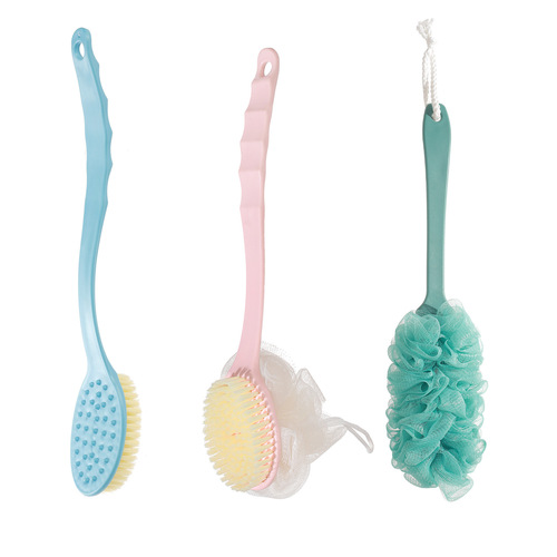 Long-handled soft-bristle bath brush, dual-purpose bath flower bath brush, bathroom back scrub brush, back cleaning brush, scrub brush