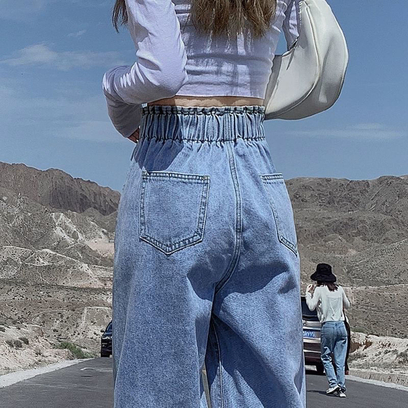 Waist-tight belly-covering wide-leg jeans women's elastic waist straight early Spring Summer High Street European and American ins fashion 2022 New Waist-tight belly-covering wide-leg jeans women's elastic waist straight early Spring Summer High Street European and American ins fashion 2022 New