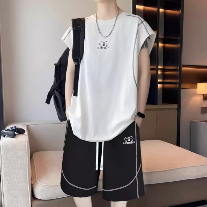 Summer Sleeveless T-Shirt for Teenagers, Men's 2025 New Style, Trendy Brand for High School and Middle School Students, Thin Sports Suit for Older Children Summer Sleeveless T-Shirt for Teenagers, Men's 2025 New Style, Trendy Brand for High School and Middle School Students, Thin Sports Suit for Older Children