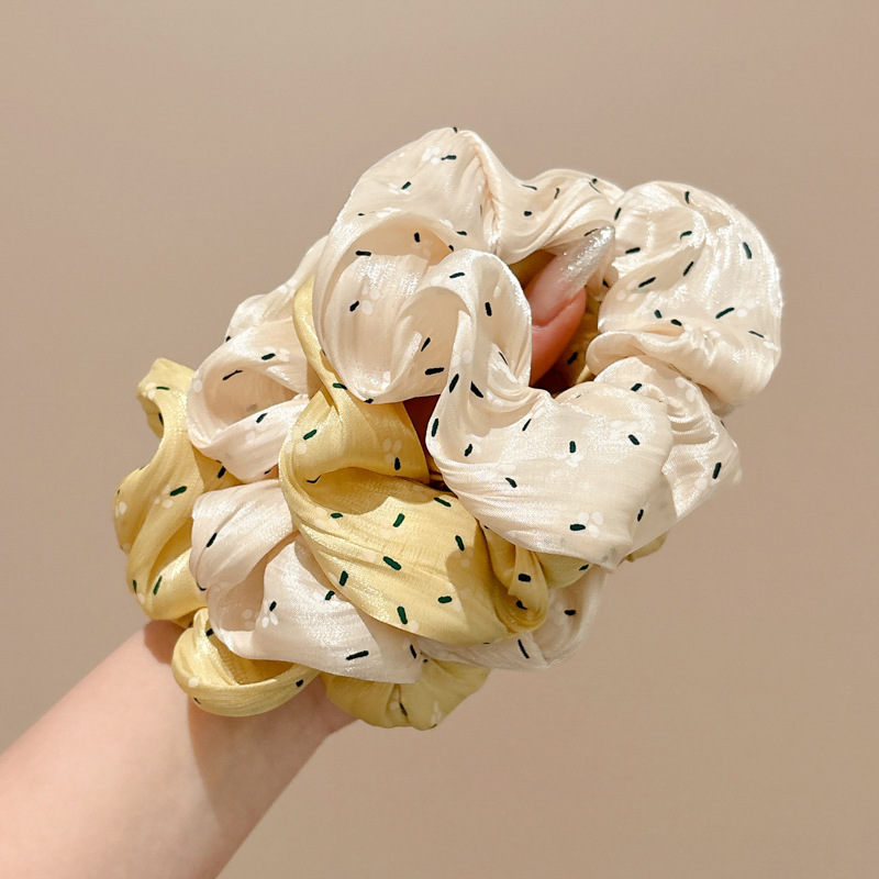 2025 primavera nueva tela amarilla anillo de cabello de intestino grande mujer japonesa ondulación asintiendo cuerdas de cabello de cola de caballo adornamiento para el cabello