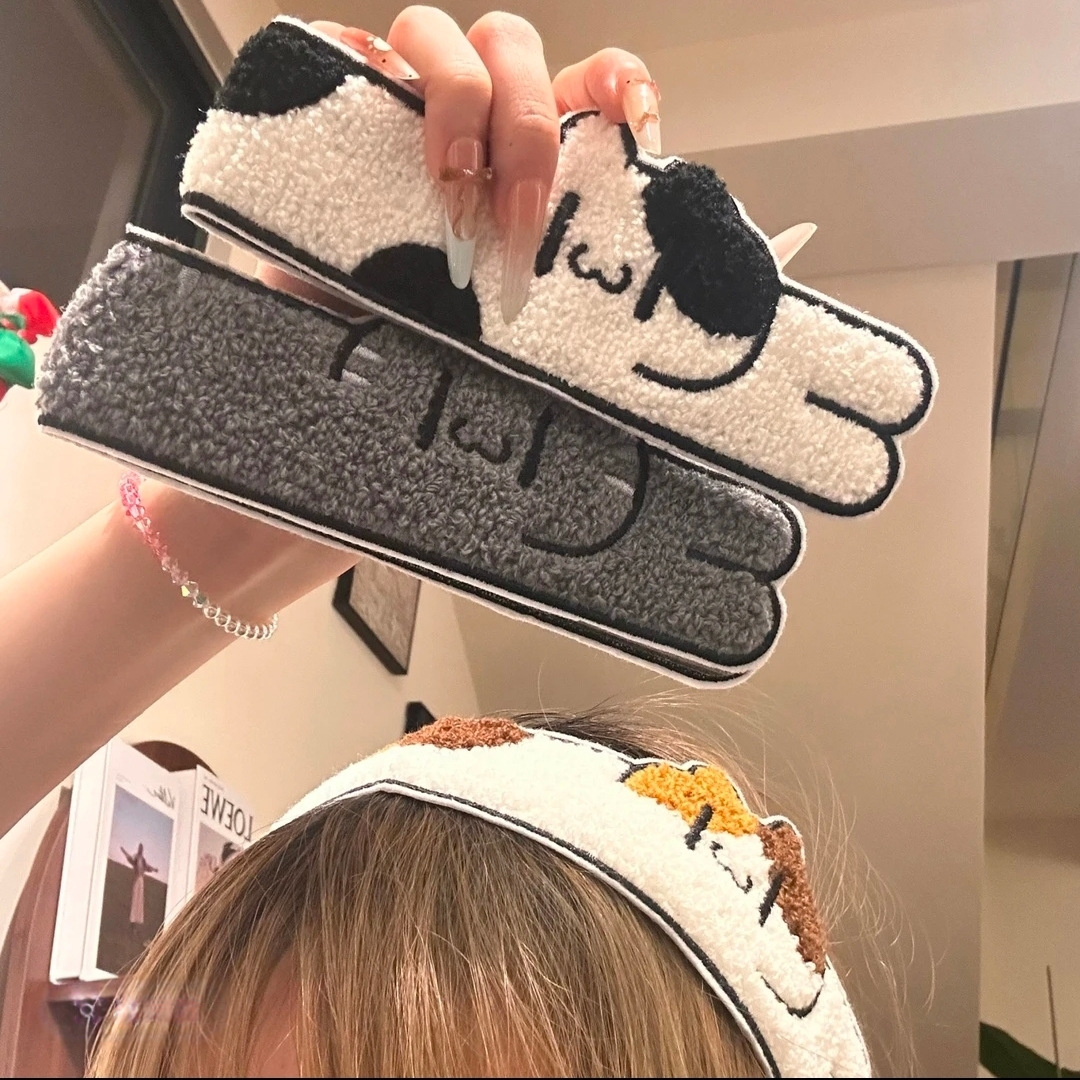 Cute long animal cat magic tape for girls, dual-use for face washing and makeup, bangs sticker and headband, two-dimensional hair accessory