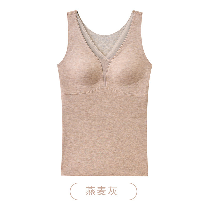 羊绒桑蚕丝德绒保暖内衣女加绒加厚上衣背心内搭自带垫免穿文胸罩|undefined