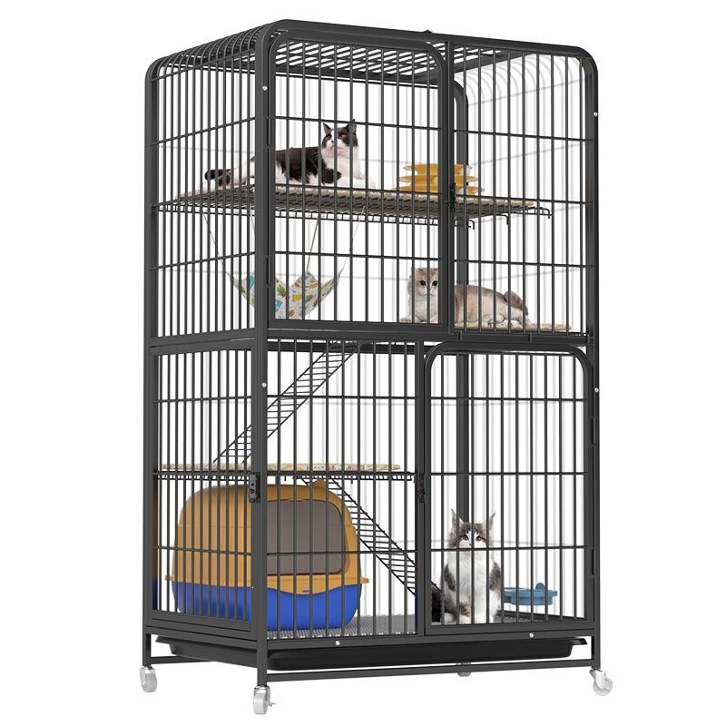 Cat cage for home use, indoor, extra-large space, reinforced and thickened, with integrated toilet, four-layer square tube cat villa cage