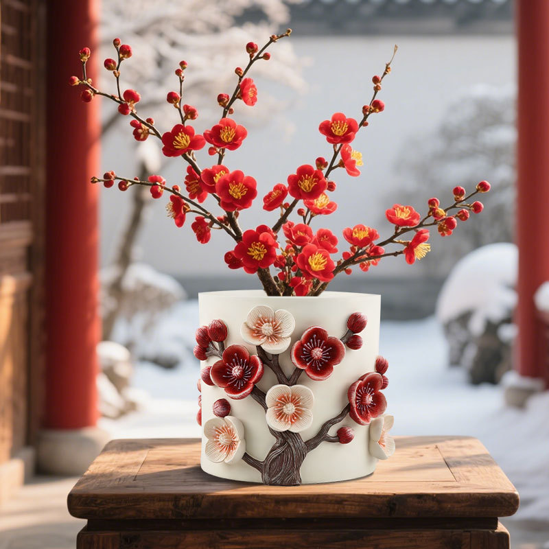 Overseas Hot ChinaFourGentlemen Three-dimensional Pattern Plum Blossom Decorative Thickened Large Diameter Resin Flower Pot