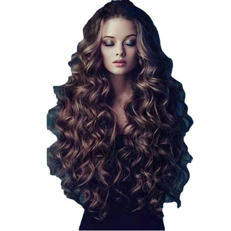 Amazon sintético esponjoso COS peluca marrón damas europeas y americanas cabello largo rizado gran onda rosa peluca peluca image 5