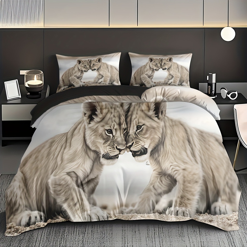 TEMU / JIT abrasión digital impresión cama colcha de cama pro-piel kit textil casero frío negro patrón de león fábrica fuente