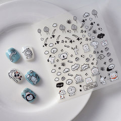 FEB 卡通動物小熊浮雕5D美甲貼紙簡約黑白星星兒童指甲貼紙甲片貼