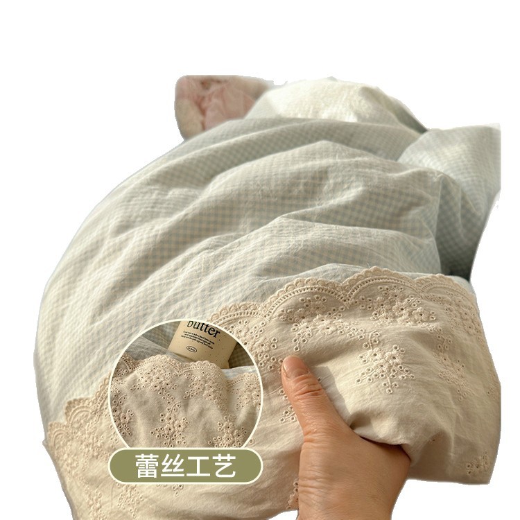 Cama de algodón fresco de seda de cuatro piezas, encaje princesa de viento, colchón de cubierta, sábanas de tres piezas