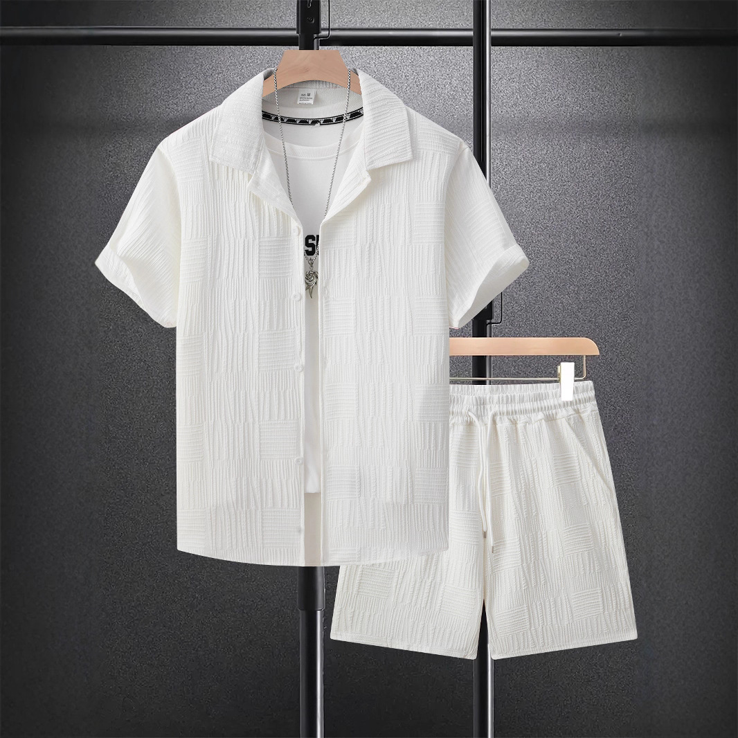European and American Fashion Amazon Cross-Border New Jacquard Men's Short-Sleeved Shirt Shorts Sports Casual Beach Two-Piece Set