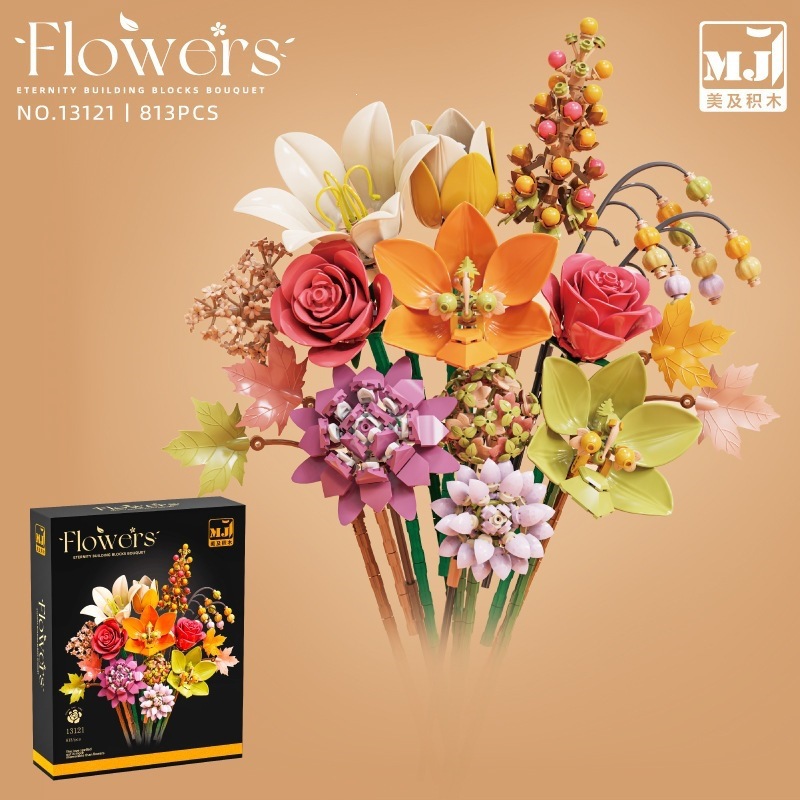 Bloques inmortales ramo de flores de otoño orquídeas orquídeas juguetes para niños adornos 520 regalos del día del maestro de San Valentín