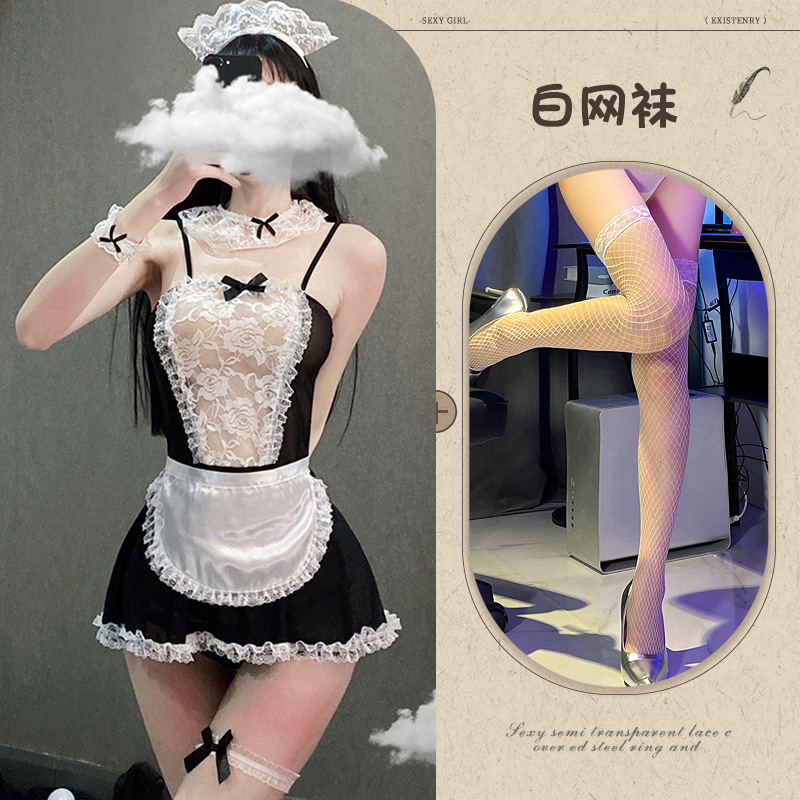 메이드복 + 흰색 망사스타킹