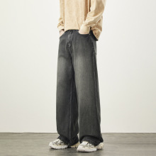 秋冬新款男牛仔裤跨境外贸潮牌棉质欧美风高端阔腿大直筒裤百搭款