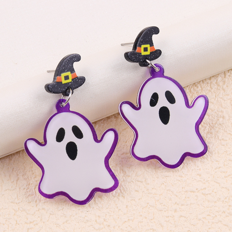 クロスボーダーハロウィン要素クリエイティブイヤリングコントラストカラーゴーストアクリルイヤリングファッショナブルでクールなイヤリングイヤリング女性用|undefined