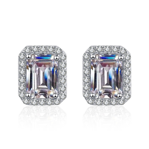 925 sterling silver stud earrings for women with radiant emerald cut moissanite baguette diamond earrings manufacturer wholesale