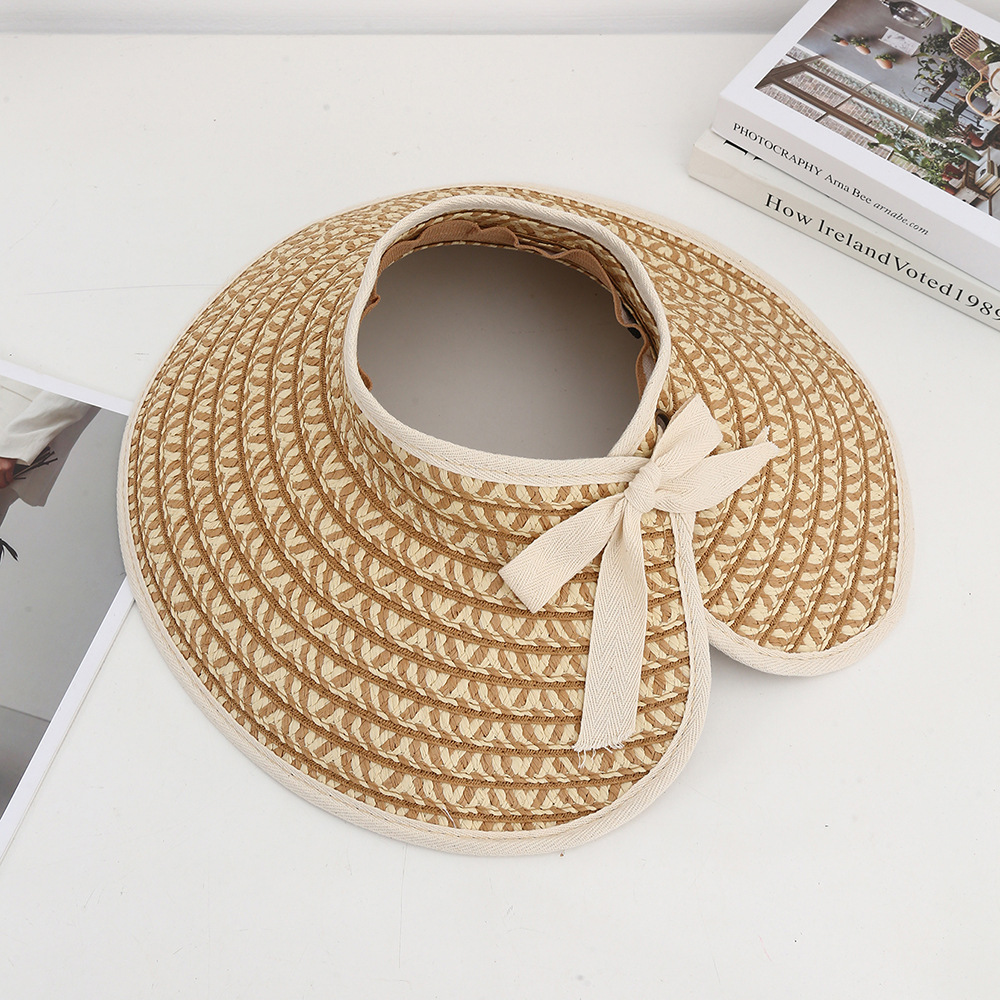 Sombrero de paja con lazo – estilo veraniego, ala ancha, para playa o vacaciones al aire libre