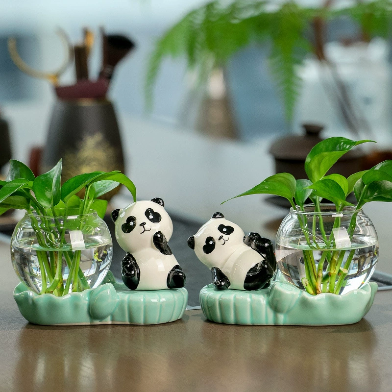 Мультяшная панда домашний стол орнамент украшение водная посуда ваза растение цветочная композиция стеклянная зеленая ваза