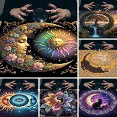 新款跨境塔罗牌桌布生命之树tarot cloth布垫蝴蝶花海绒布桌布