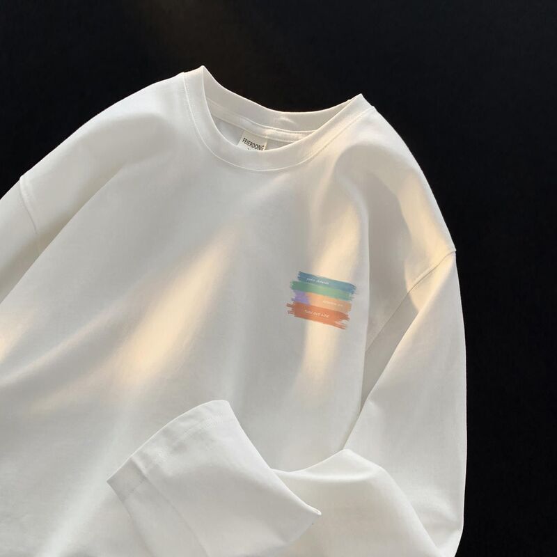 White American-Style Heavyweight Sweatshirt Trendy Brand Men's Base Layer Shirt Spring and Autumn Youth Long-Sleeve T-Shirt Top Fashion