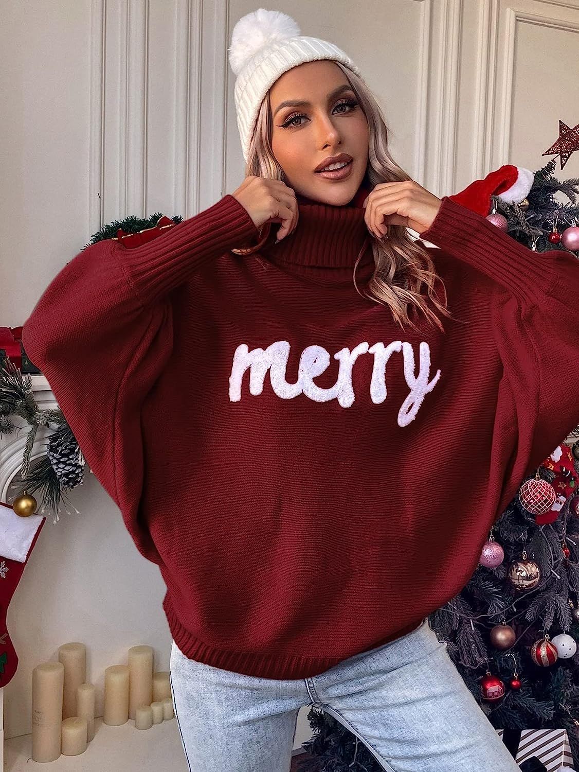 350g Weight Long Sleeve Sleeve Length Pullovers Placket Type Batwing Sleeve Sleeve Type Polyester, Polyacrylonitrile Fiber Fabric Type Long Top Length Sweater Tops Type Daily Occasion Turtleneck Neckline Loose Fit Type Christmas Festival Letter Pattern Winter, Autumn Season Women's Gender Embroidery Design Streetwear Style Wholesale Women's Streetwear Letter Long Sleeve Embroidery Sweaters & Cardigans 17