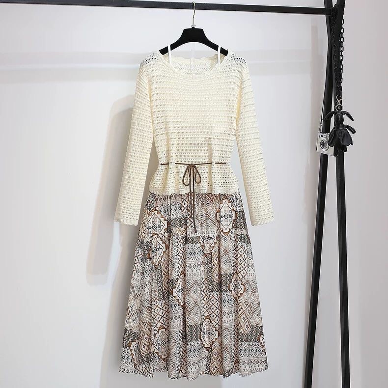 Gentle Style Knitted Hollow-Out Top with Suspenders and Printed Skirt Three-Piece Set for Women 2026 Spring New Affordable Price Gentle Style Knitted Hollow-Out Top with Suspenders and Printed Skirt Three-Piece Set for Women 2026 Spring New Affordable Price