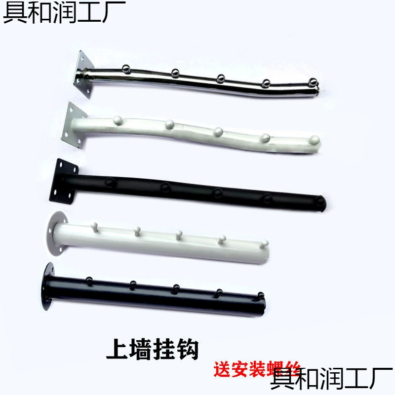 Простой настенный магазин одежды с бусинами, подвесной стержень в стиле ретро, ​​деревянный шкаф, черная стена с белыми точками, подвесные три гвоздя, круглая трубка