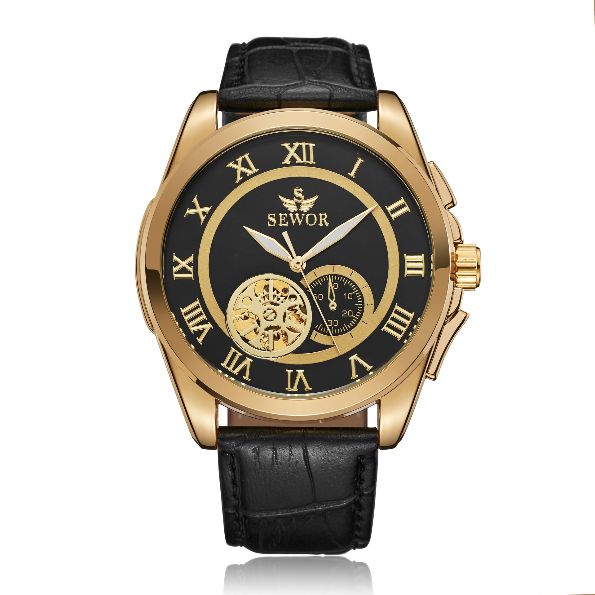 SEWOR reloj mecánico automático de los hombres huecos escala romana Correa casual reloj transfronterizo con transporte de carga