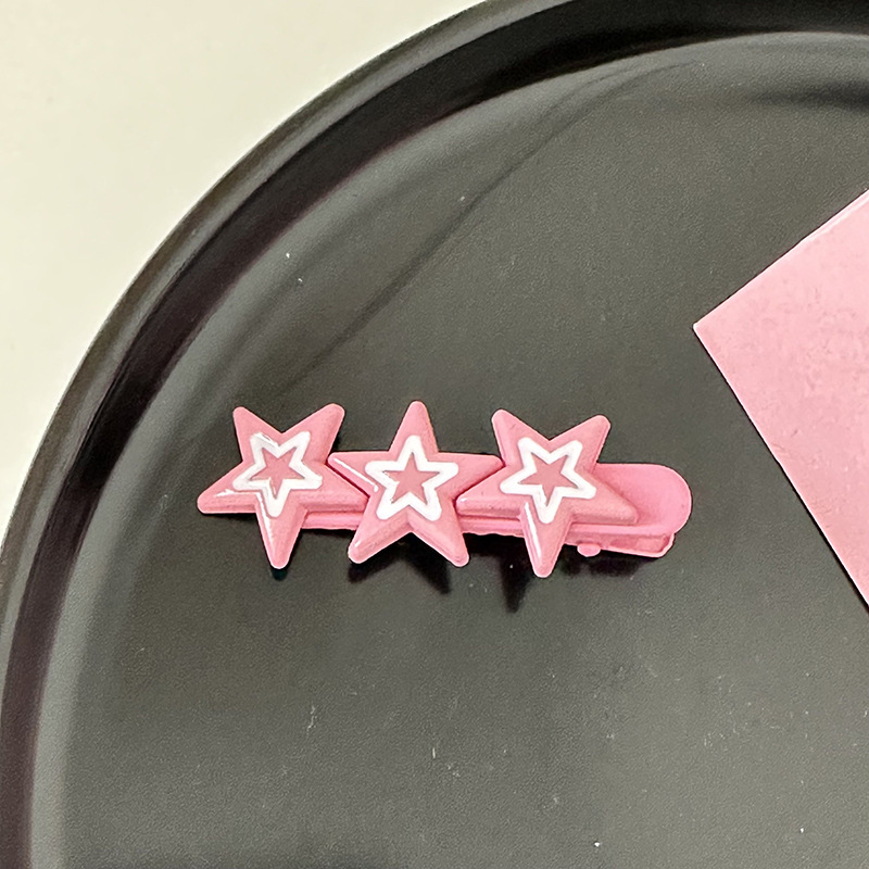 Y2g star sweet cool pink white five-pointed star hairpin side bangs broken hair duckbill clip sweet hair accessories all-match New_voghion.com