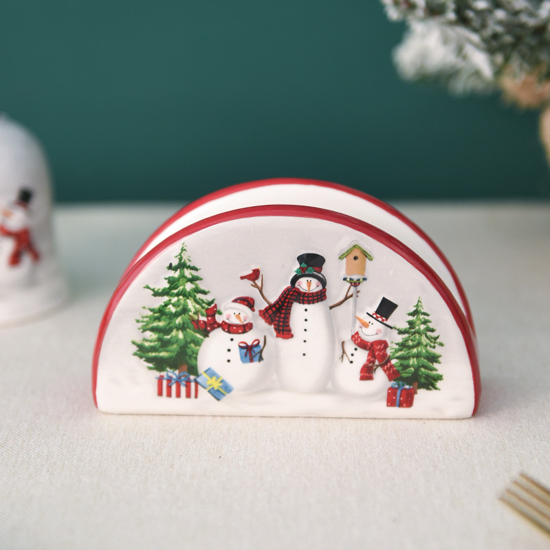 País nórdico Navidad muñeco de nieve cerámica servilleta titular hogar vajilla en relieve servilleta titular