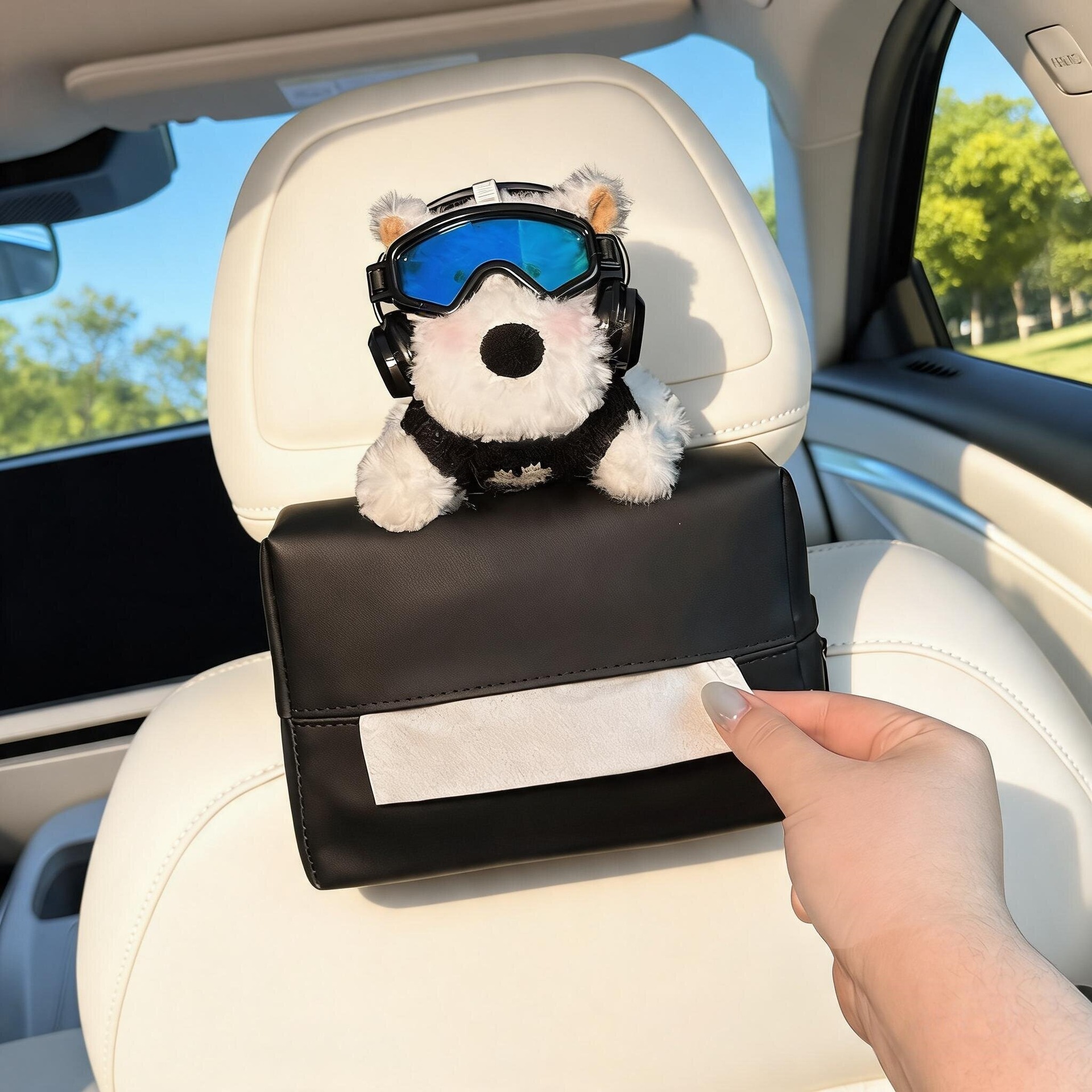 2026 New Cute West Highland Car Tissue Box, Hanging on the Rear Headrest, High-End Style for Women