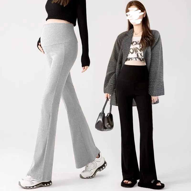 [Customized] Maternity Wear Xiaohongshu’S Popular Autumn and Winter Thin Velvet Warm Pregnant Mommy High-Waisted Belly-Free Bell-Bottom Pants