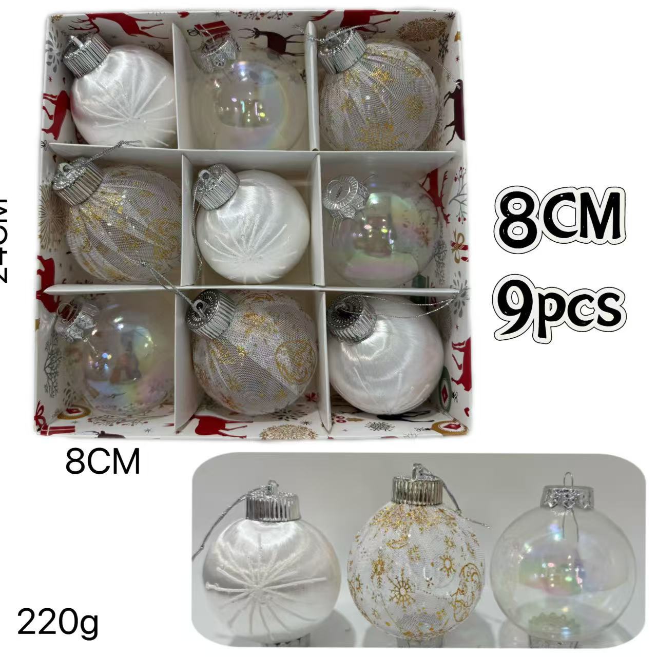 Nuevos bolas de Navidad transfronterizas 8cm / 9pcs decoraciones de árbol de Navidad colgante decoración de Navidad diseño de escena image 9