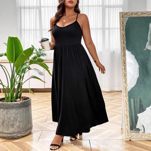 Amazon Tiktok Pinduoduo Foreign Trade Cross-Border European and American Plus Size Women's New Fashion Spaghetti Strap A-Line Skirt