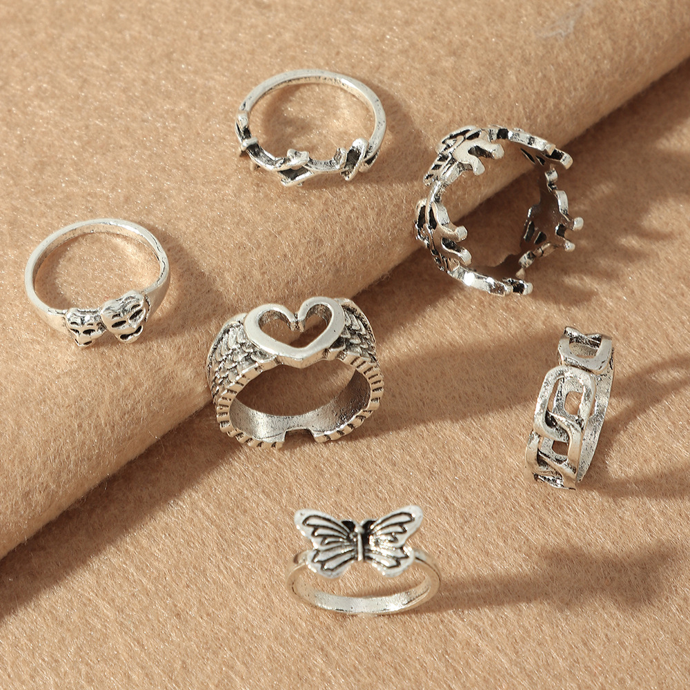 European And American Geometric Jewelry Retro Alloy Old Hollow Ring Six-piece Set display picture 6