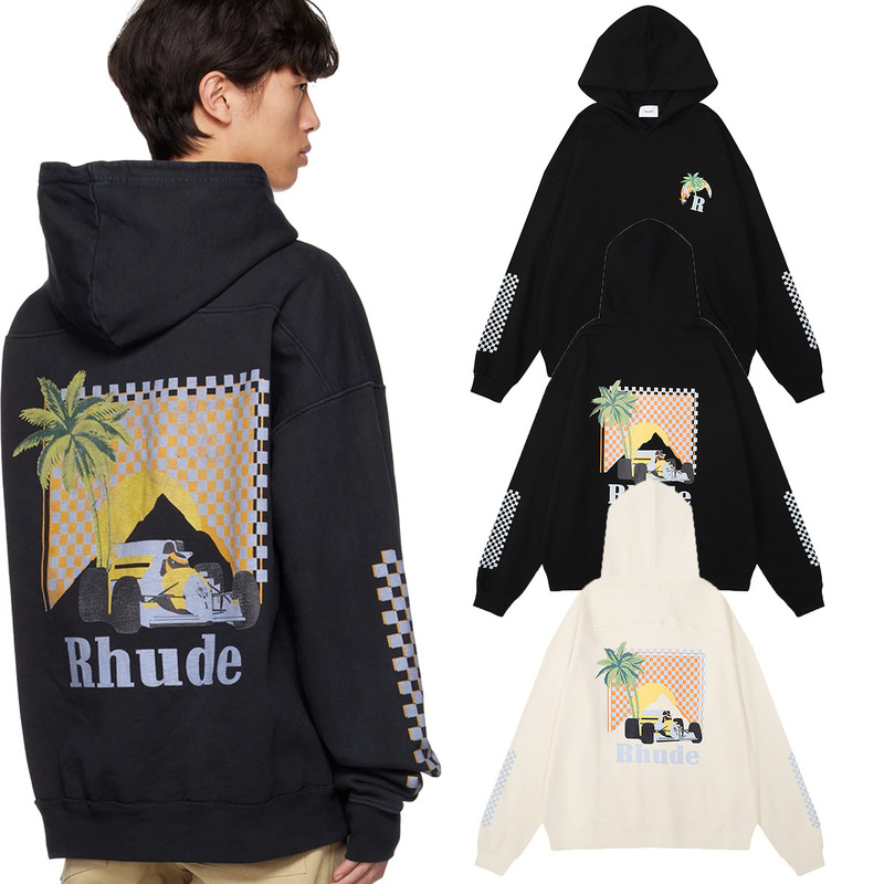 Cross-border European and American fashion brand RHUDE micro-standard racing formula printed hooded sweater men's and women's high street hoodie jacket