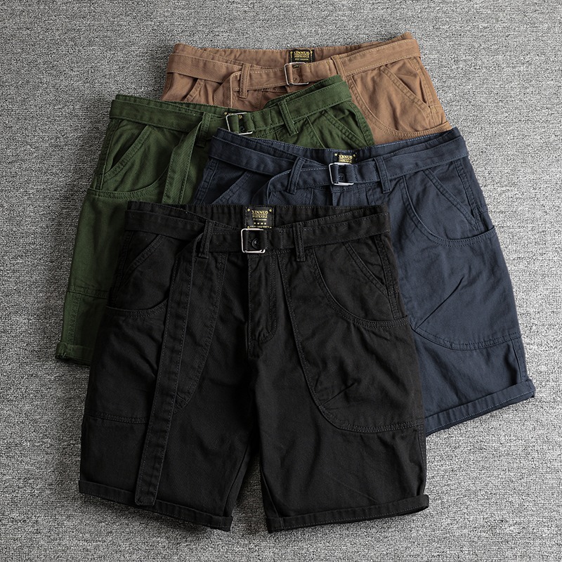 American Style Trendy Brand Cargo Shorts for Men, Summer Thin Solid Color Casual Knee-Length Shorts with Multiple Pockets, Outdoor Men's Pants