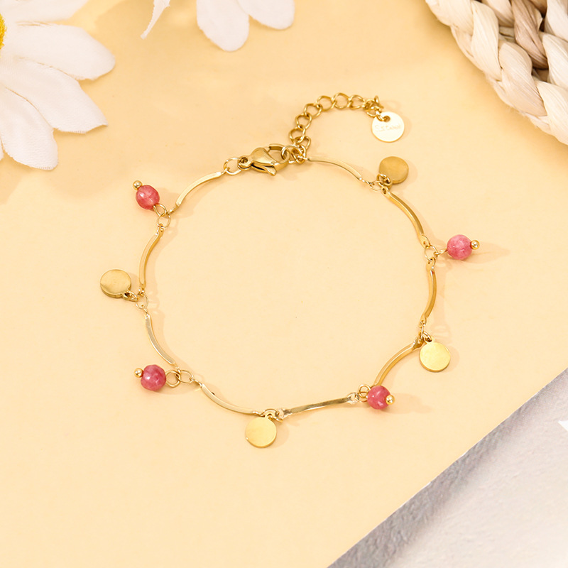 Natural Stone Pendant Material Elegant Geometric 304 Stainless Steel Snake Chain Chain & Link Bracelets Wholesale