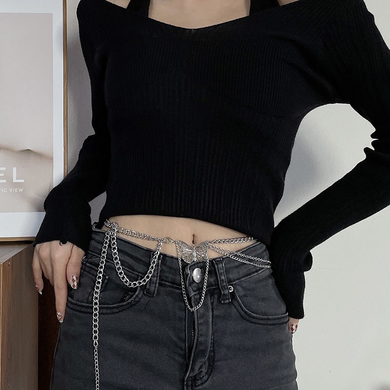 ins風多層腰鏈女身體鏈時尚百搭蝴蝶掛墜金屬鏈條腰帶jk裙子配飾